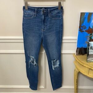 Hollister Blue Distressed Ultra High Rise Super Skinny Jeans Size 5 Short